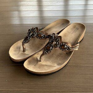 White Mountain Bronze Silver Gems Leather Slip On Flip Flop Thong Sandals Sz 10M